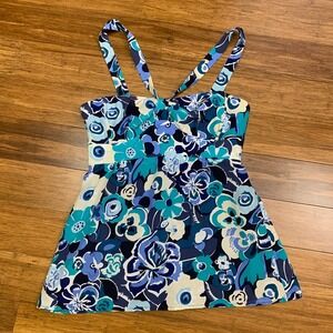 Nanette Lepore Floral Silk Top Womens Size 2‎ Blue Corset Style Sleeveless Y2K